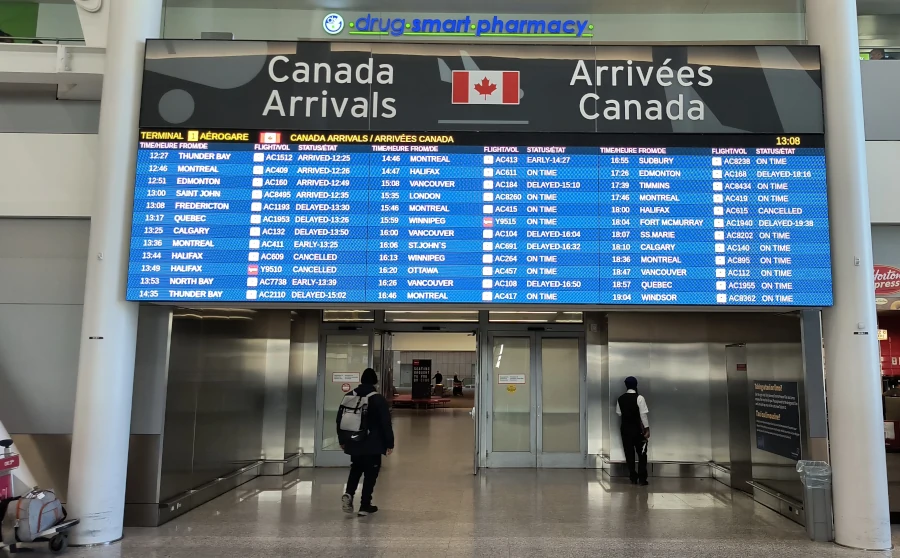 Toronto Pearson Airport has two terminals (T1 and T3).
